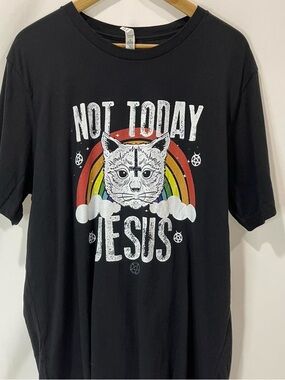 Not Today Jesus Black Cat Graphic Tee - Black